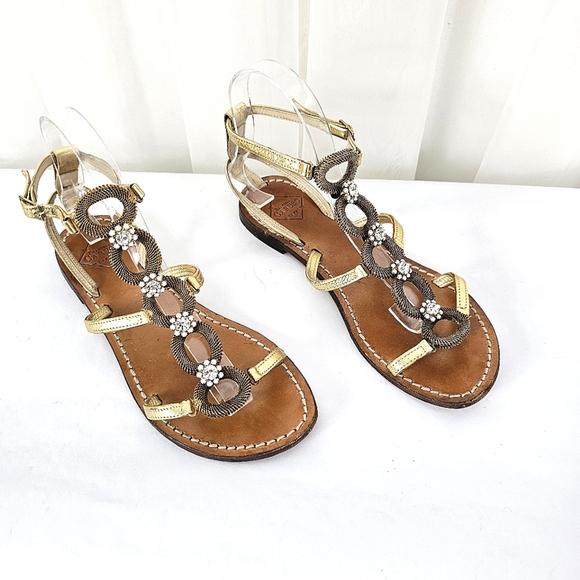 Emanuela Caruso Capri leather metal rhinestone ankle strap sandal size 38 - Picture 1 of 8